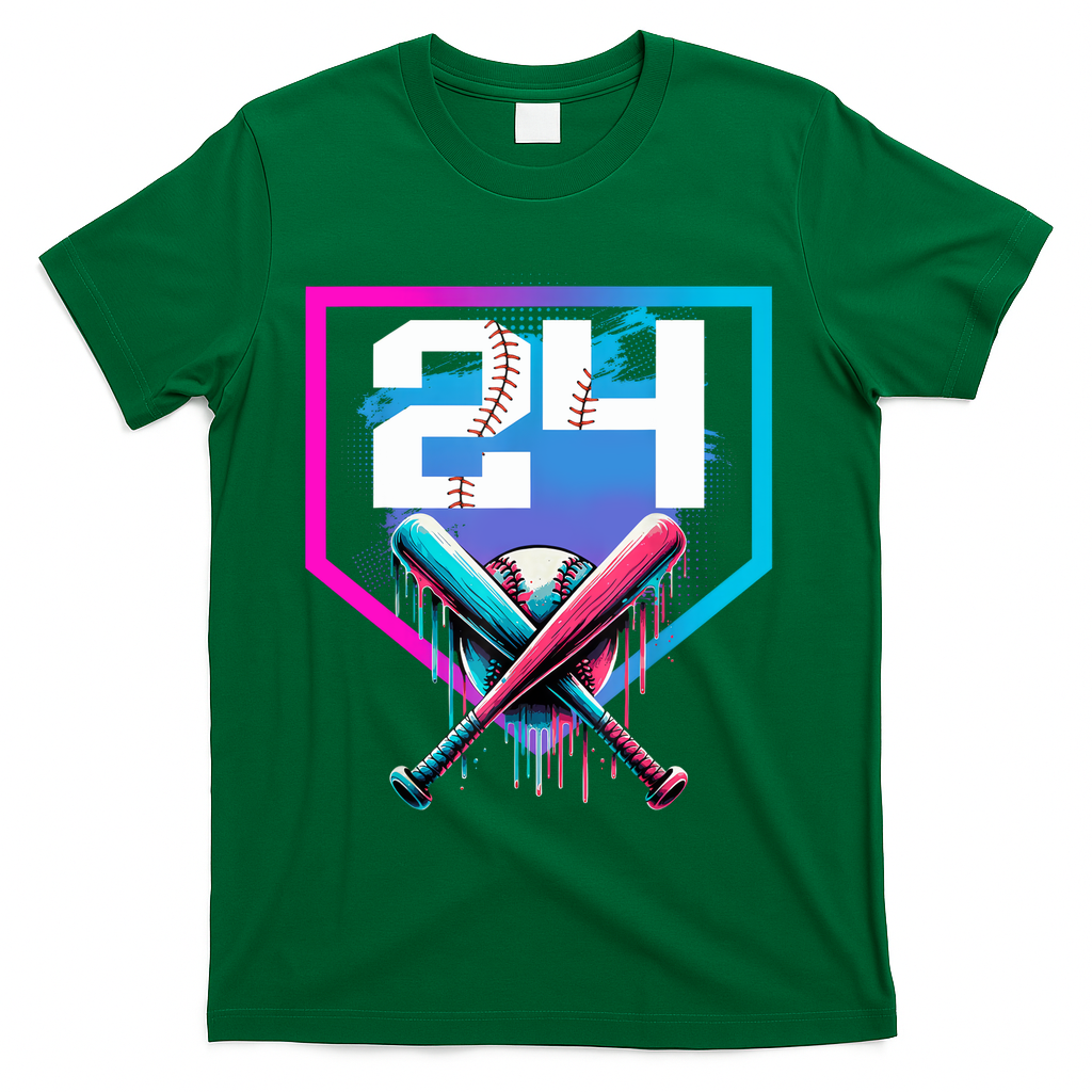 Baseball Birthday Boy Drip 24th Player 24 Years Old Boy  T-Shirt - Green