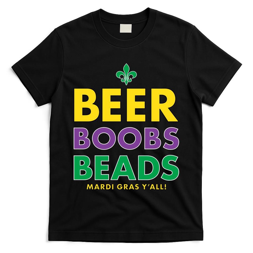 Mardi Gras Beer Boobs Beads T-Shirt