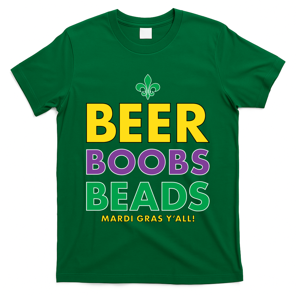 Mardi Gras Beer Boobs Beads T-Shirt