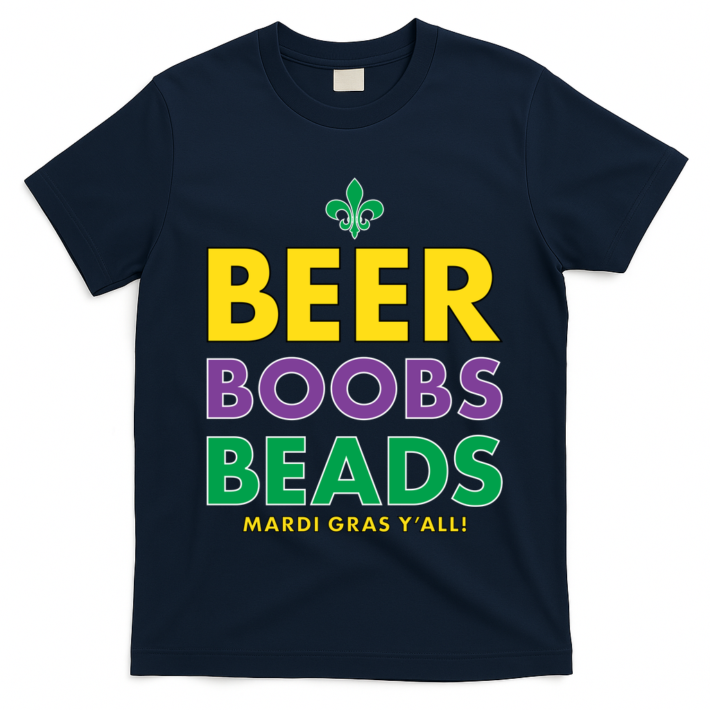 Mardi Gras Beer Boobs Beads T-Shirt