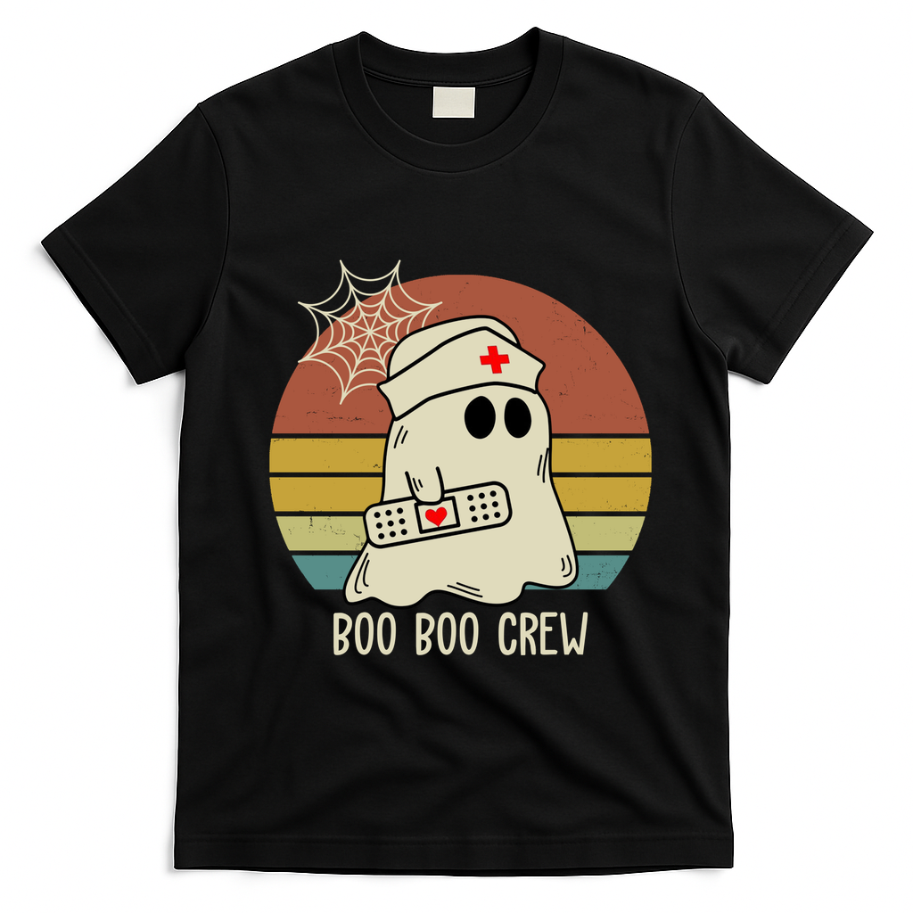 Boo Boo Crew Nurse Halloween Nurse Retro T-Shirt - Black