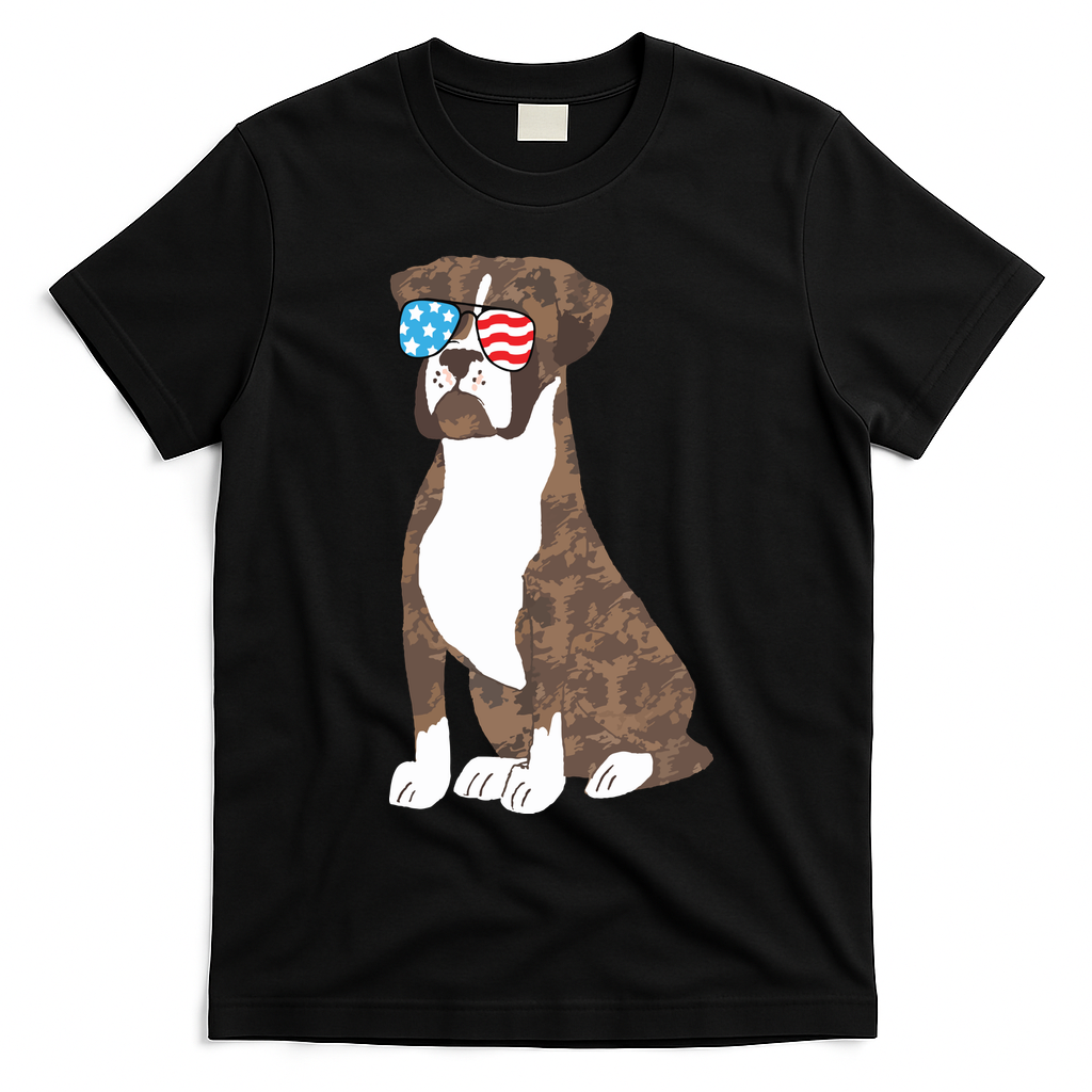Brindle Boxer Dog Lovers July 4th Patriotic USA Sunglasses T-Shirt - Black