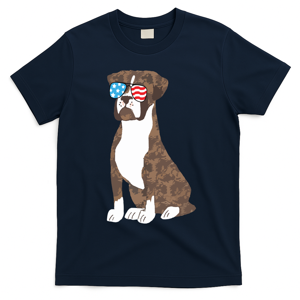 Brindle Boxer Dog Lovers July 4th Patriotic USA Sunglasses T-Shirt - Navy Blue