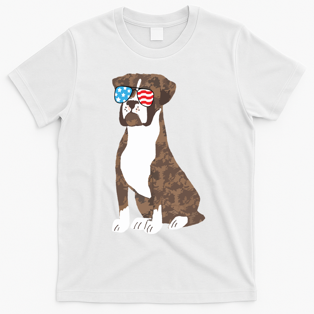 Brindle Boxer Dog Lovers July 4th Patriotic USA Sunglasses T-Shirt - White
