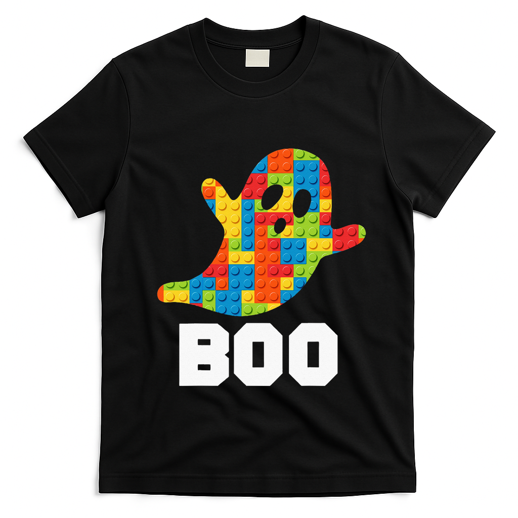 Building Blocks Ghost Boo Master Builder Halloween Costume T-Shirt - Black