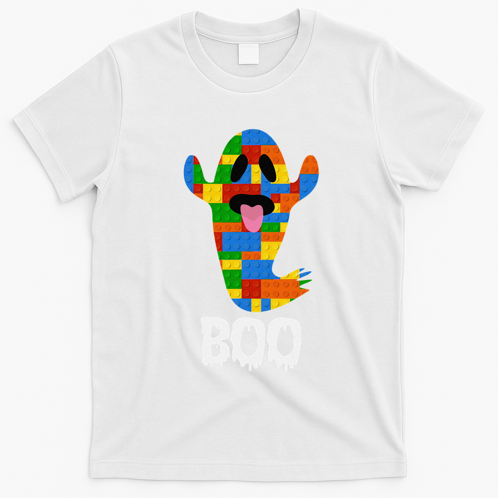 Building Blocks Ghost Boo Master Builder Halloween T-Shirt - White