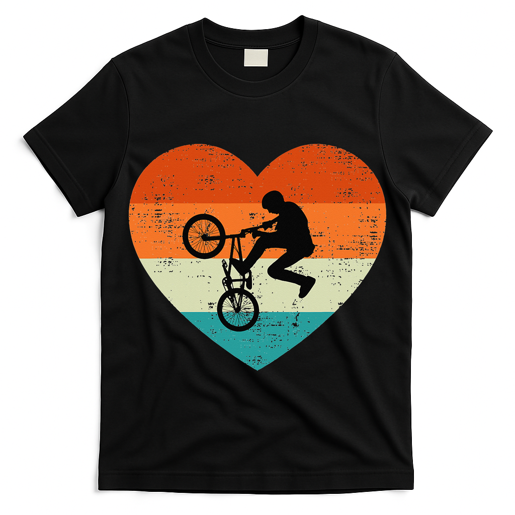 BMX Biker Heart Love Retro Valentines Day T-Shirt