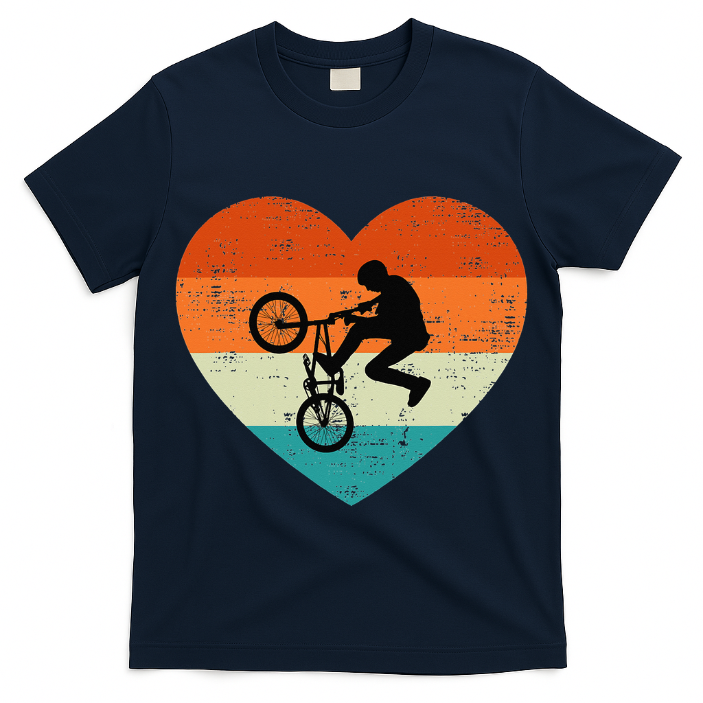 BMX Biker Heart Love Retro Valentines Day T-Shirt