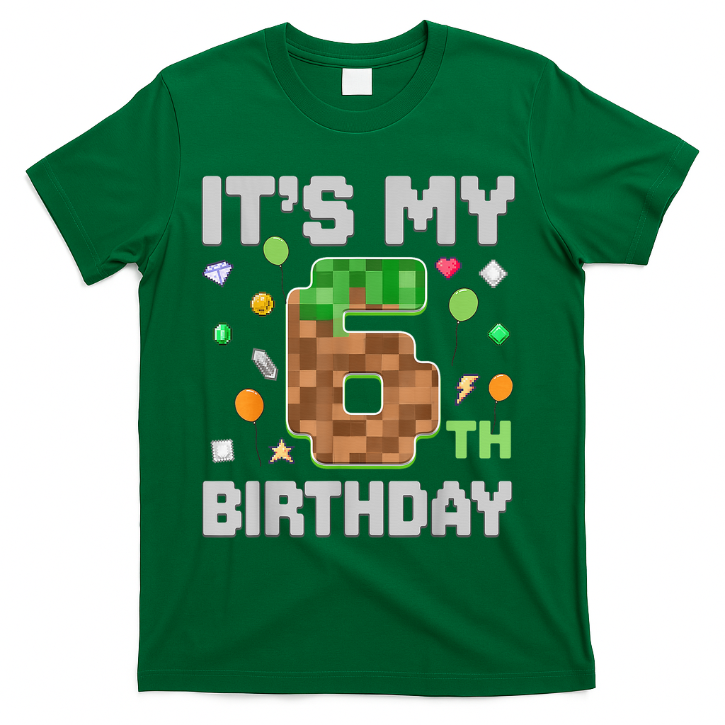 Birthday Boy It'S My 6th Birthday Gamer Pixel Number T-Shirt - Green