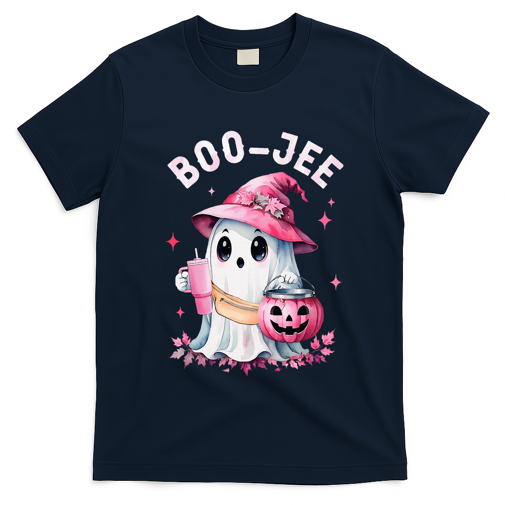 Boujee Boo Jee Spooky Ghost Halloween Pumpkin Costumes T-Shirt - Navy Blue