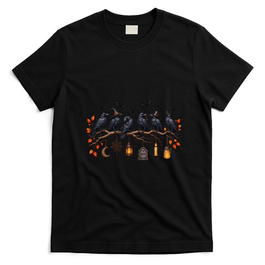 Black Crow Halloween Scary Witch T-Shirt - Black