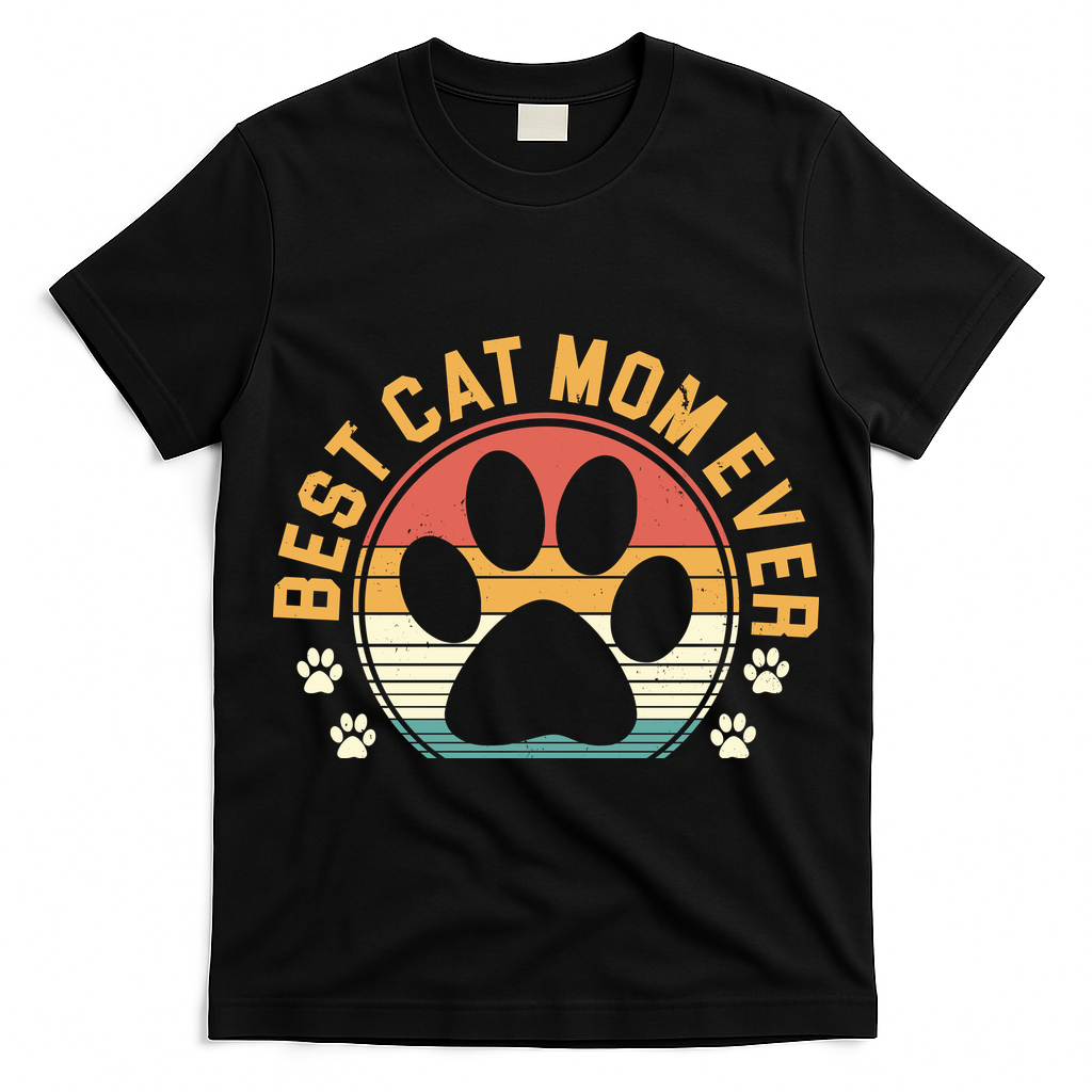 Best Cat Mom Ever Retro Sunset T-Shirt