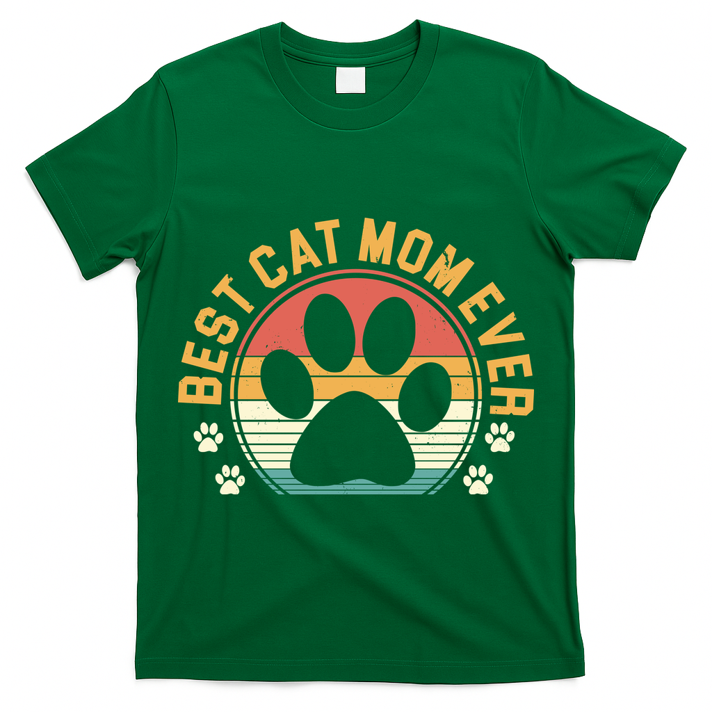 Best Cat Mom Ever Retro Sunset T-Shirt