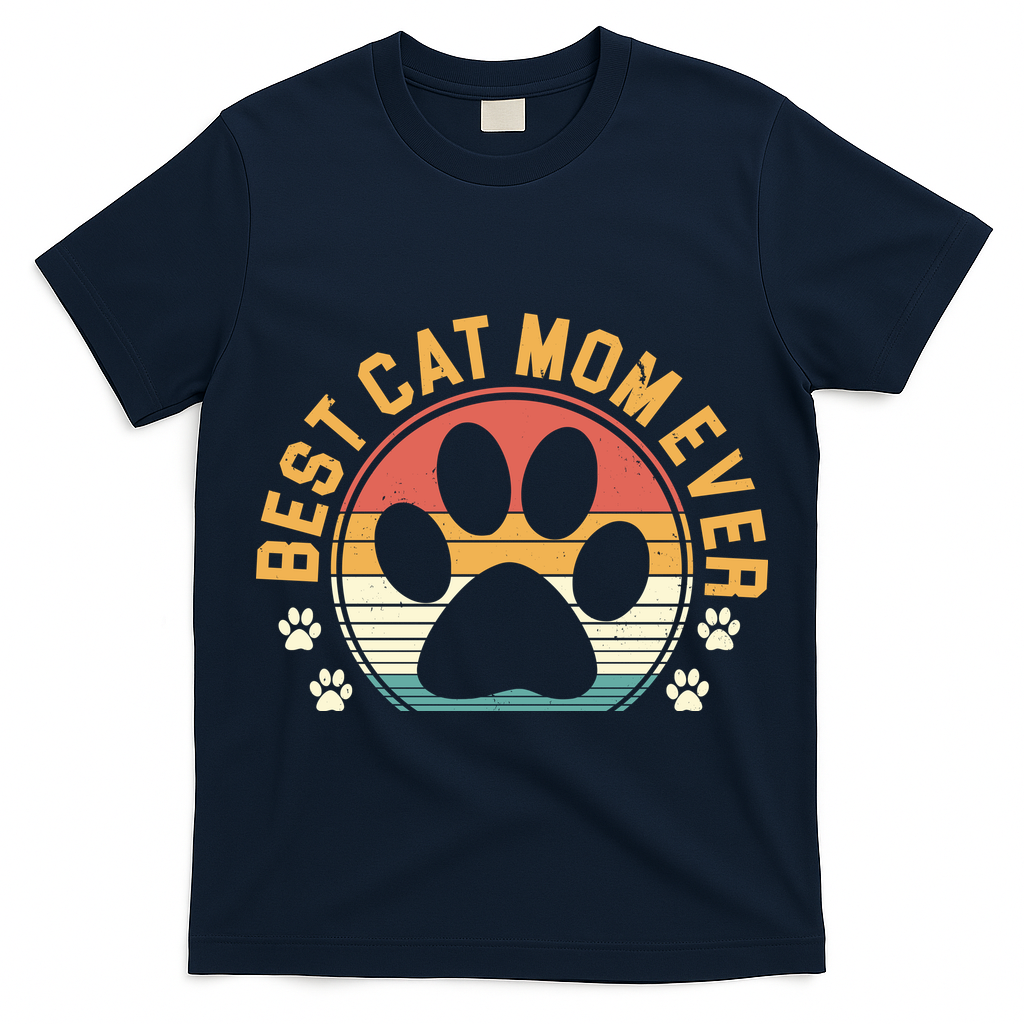 Best Cat Mom Ever Retro Sunset T-Shirt