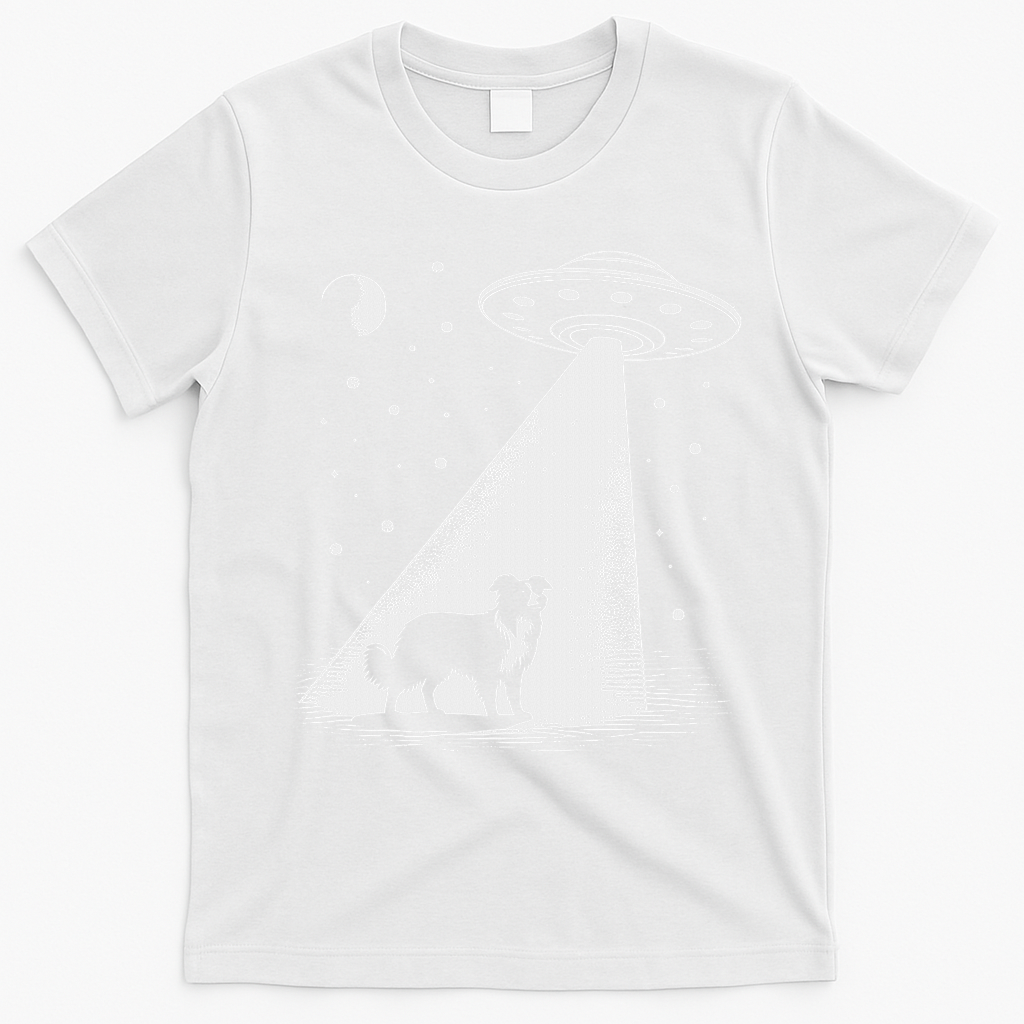Border Collie Mom Dad Dog Funny Alien Ufo T-Shirt - White