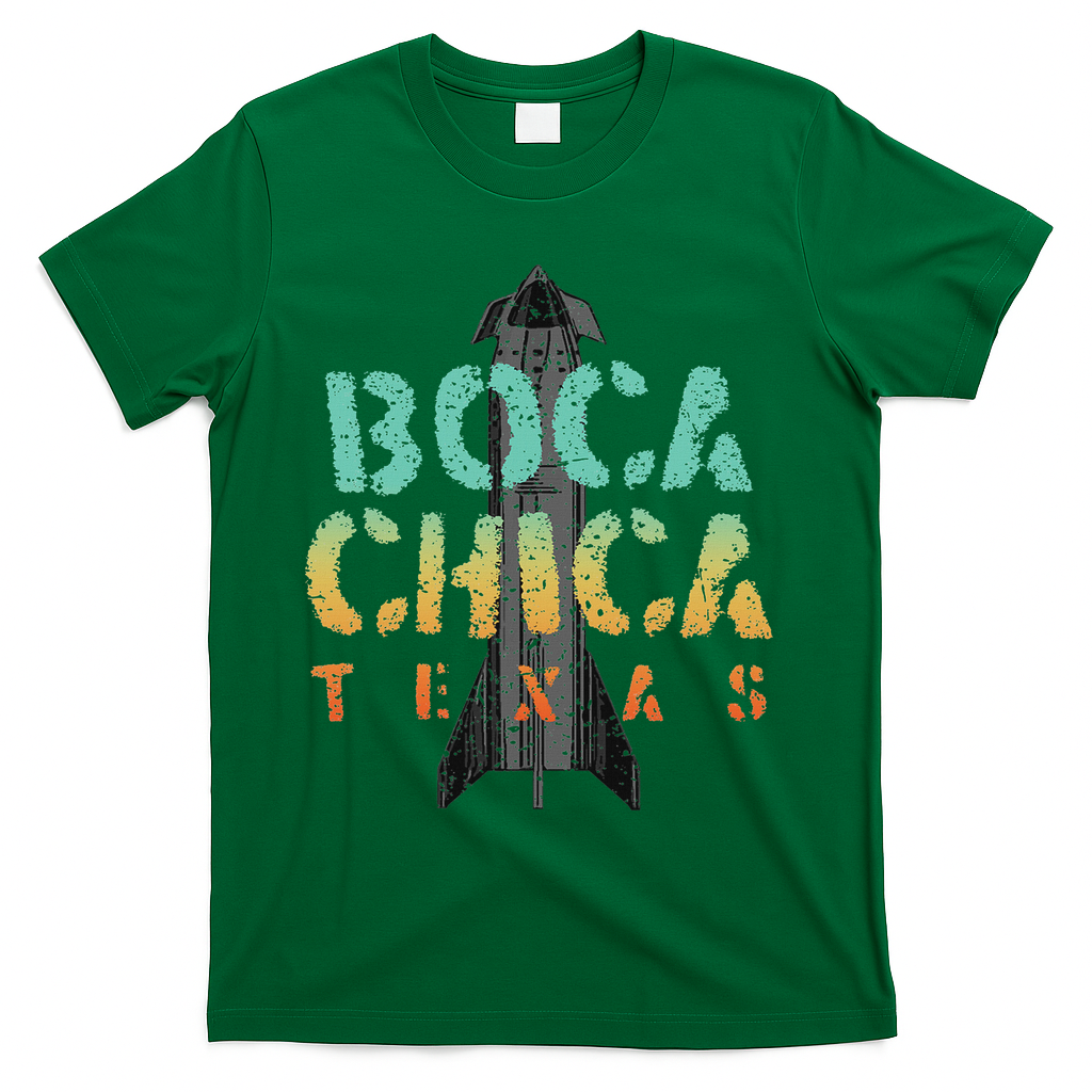 Boca Chica Texas Starship Cool Retro T-Shirt - Green