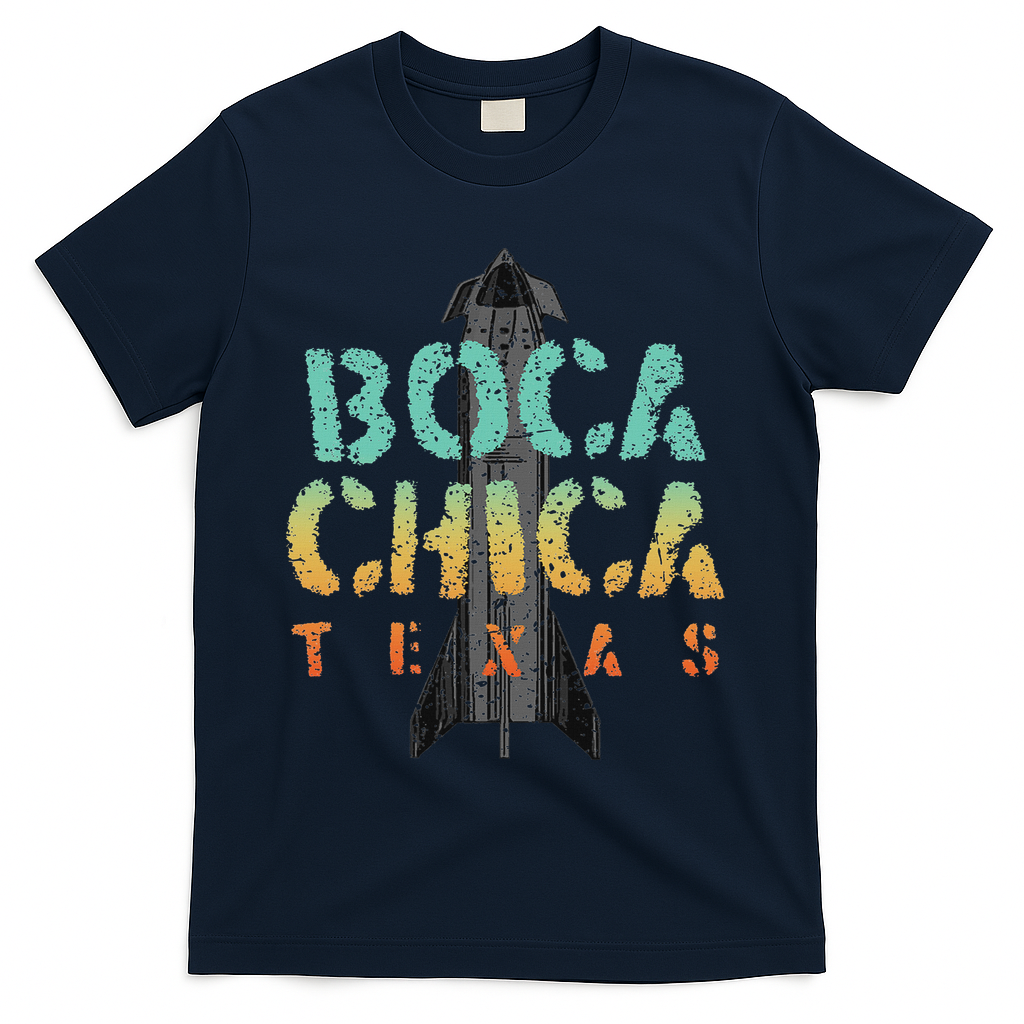 Boca Chica Texas Starship Cool Retro T-Shirt - Navy