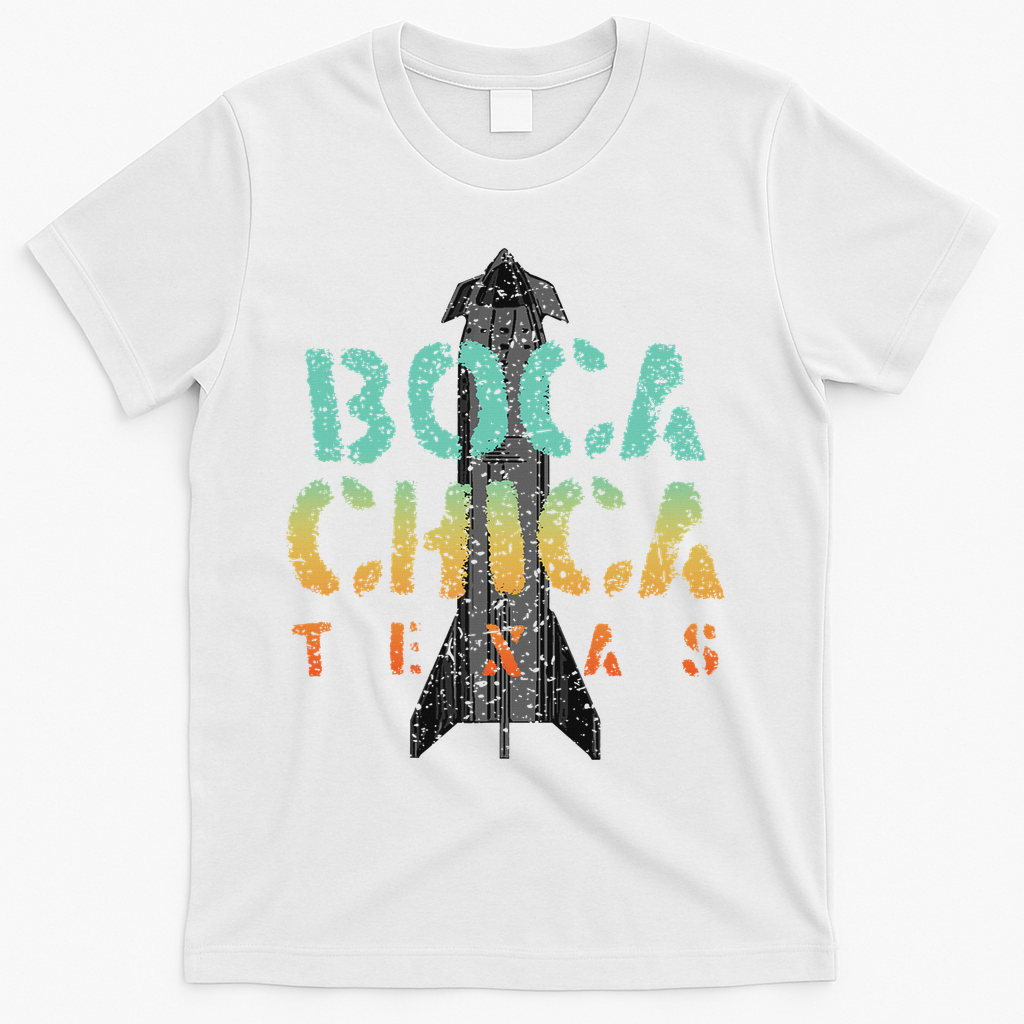 Boca Chica Texas Starship Cool Retro T-Shirt - White