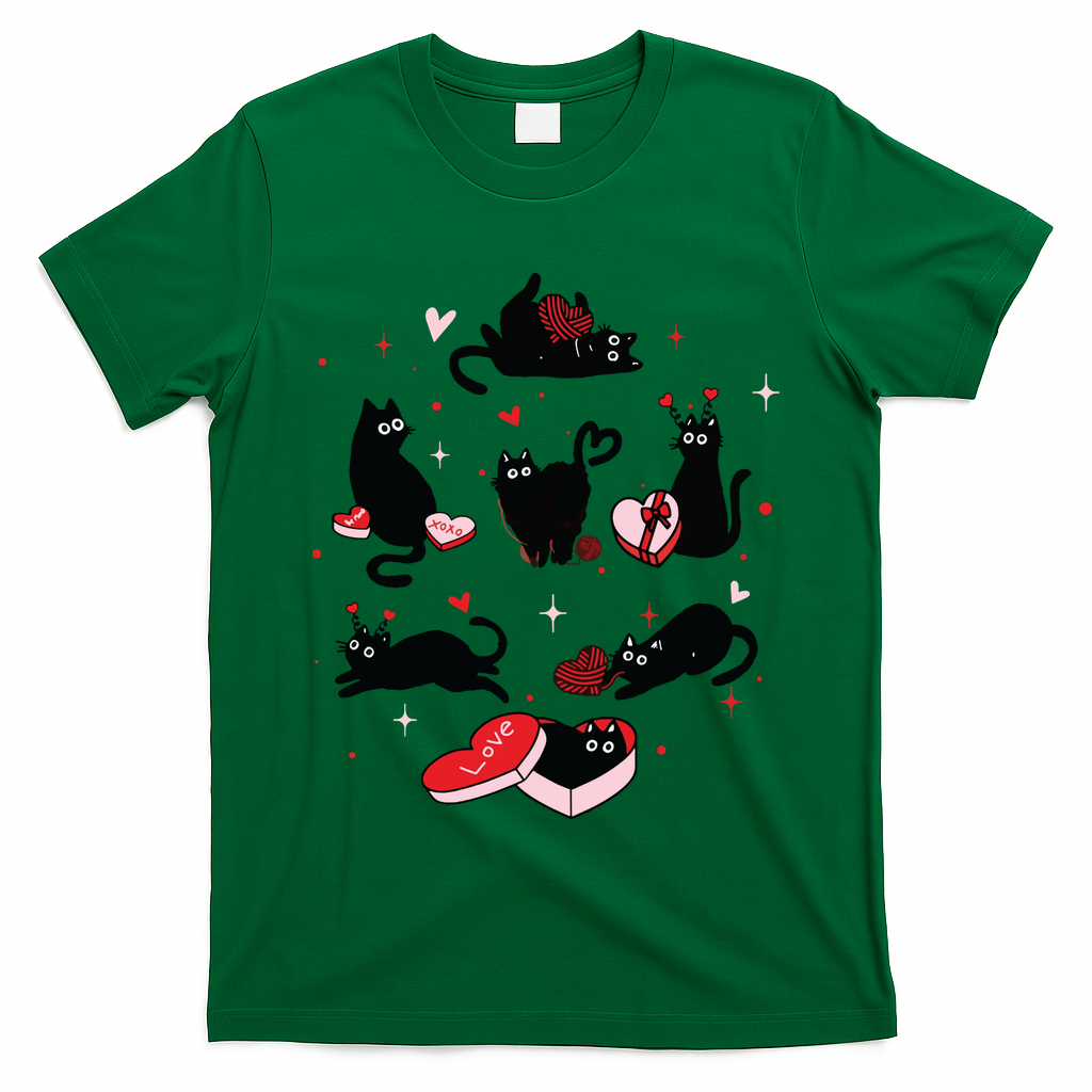 Black Cat Valentine Shirts Cat Valentines Day Cat Mom Valentines T-Shirt