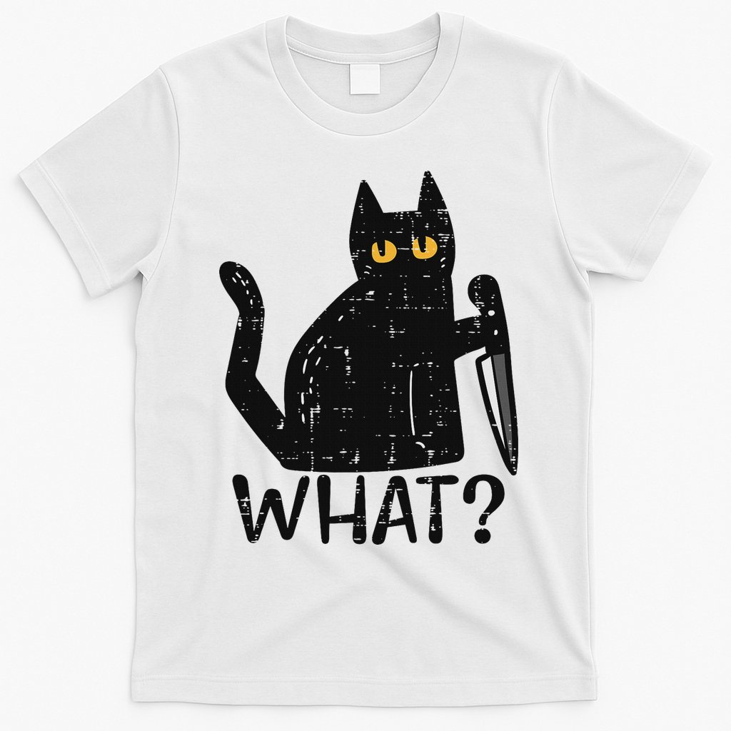 Black Cat What Knife Funny Murderous Halloween Pet Women T-Shirt - White