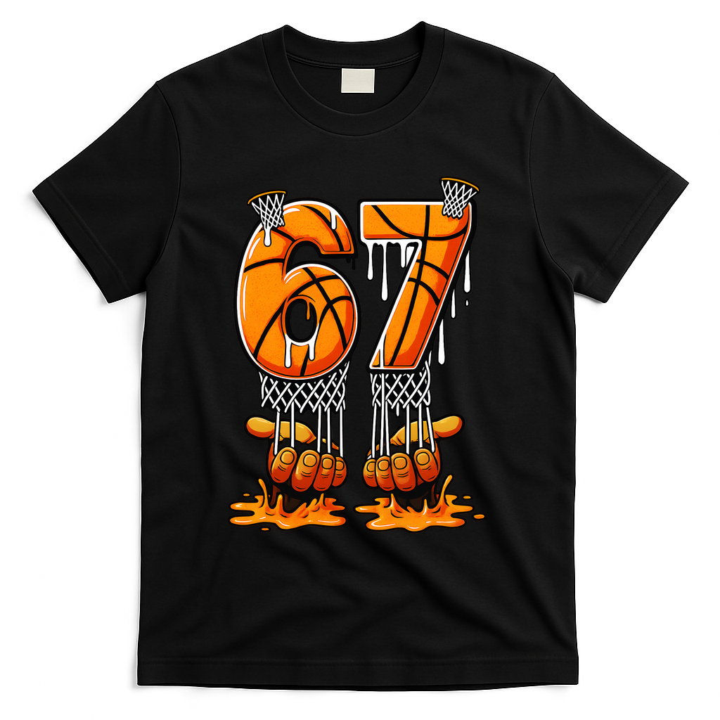 Basketball Drip 67 Six Seven Funny 6-7 Gen Alpha Meme T-Shirt - Black