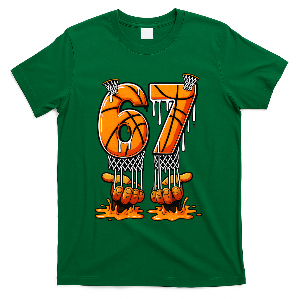 Basketball Drip 67 Six Seven Funny 6-7 Gen Alpha Meme T-Shirt - Green