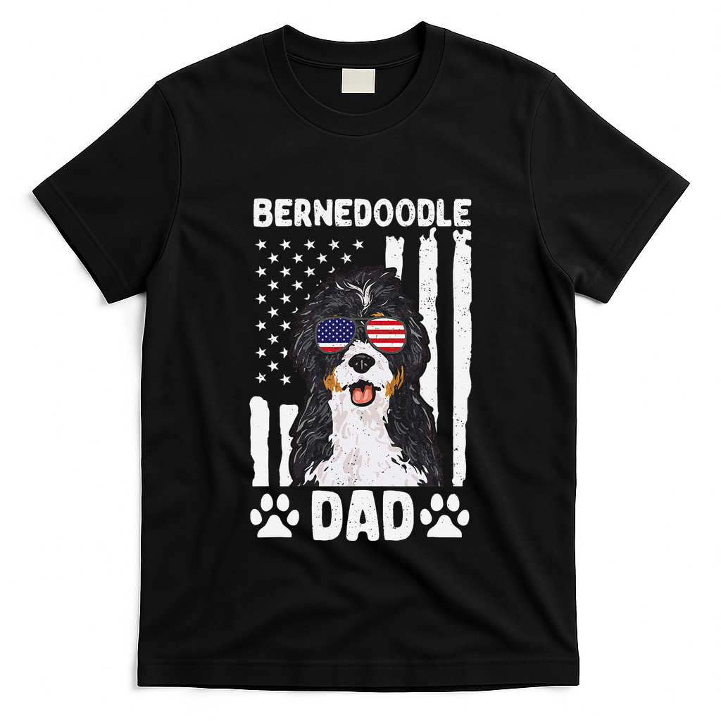 Bernedoodle Dog American Flag Bernedoodle Dad T-Shirt
