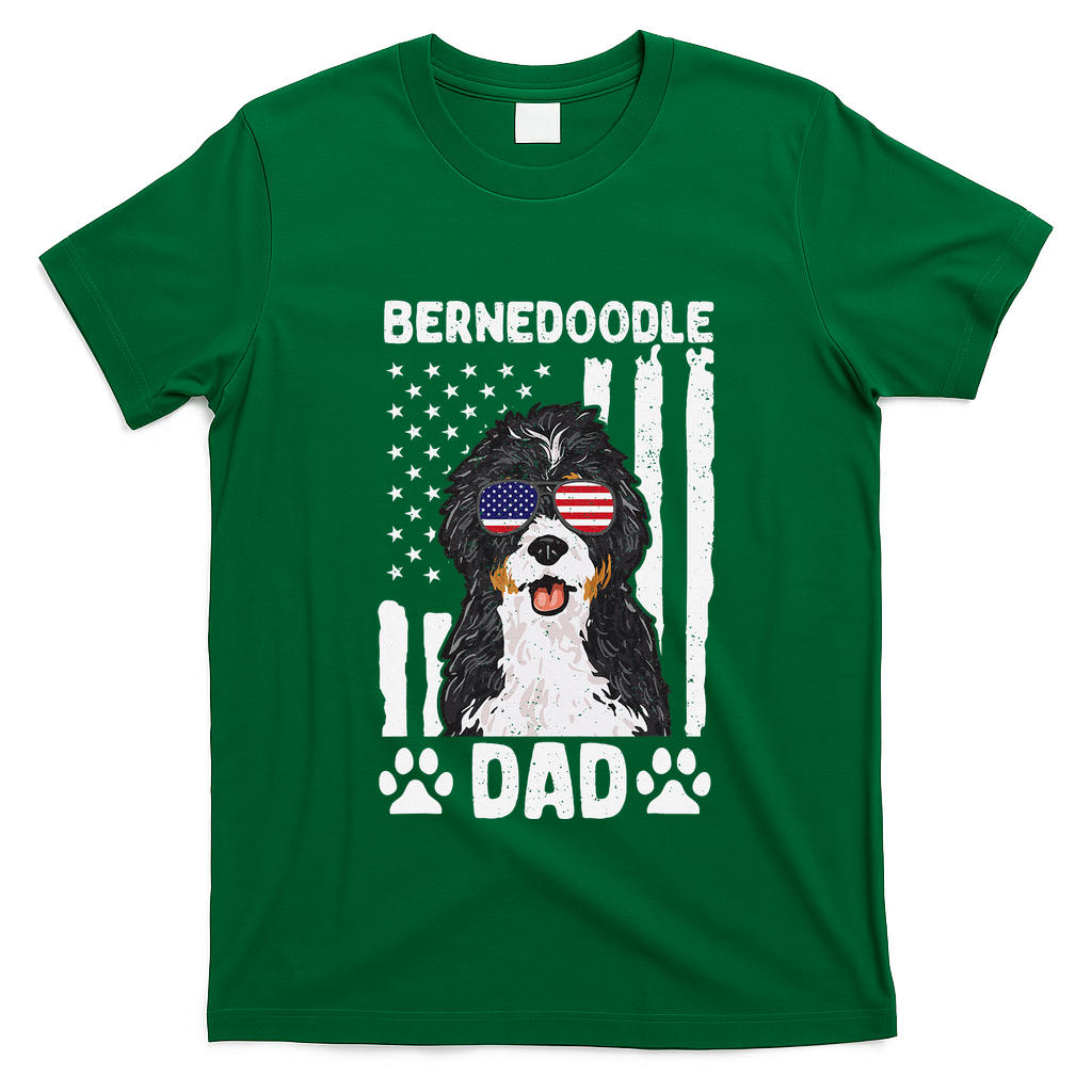 Bernedoodle Dog American Flag Bernedoodle Dad T-Shirt