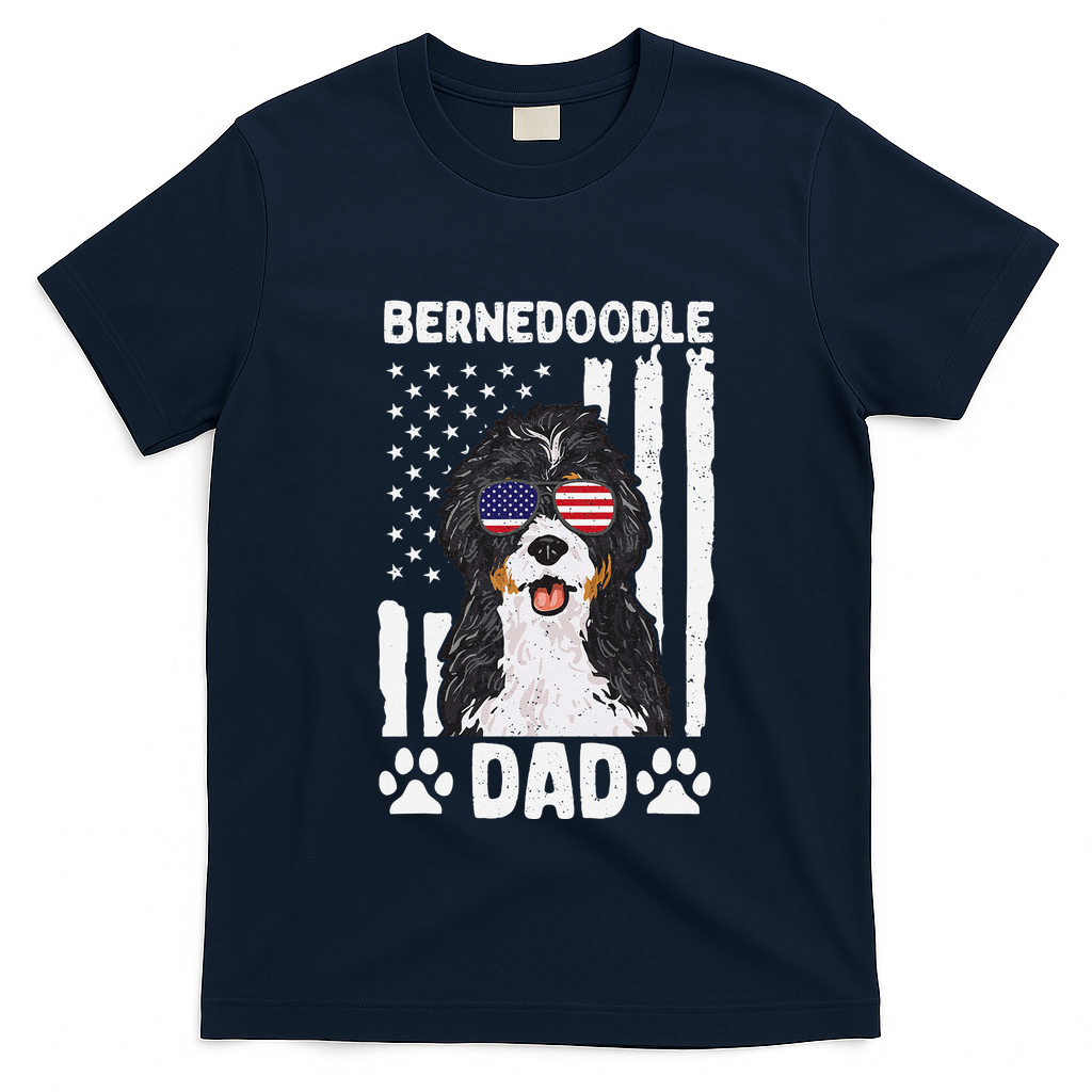 Bernedoodle Dog American Flag Bernedoodle Dad T-Shirt