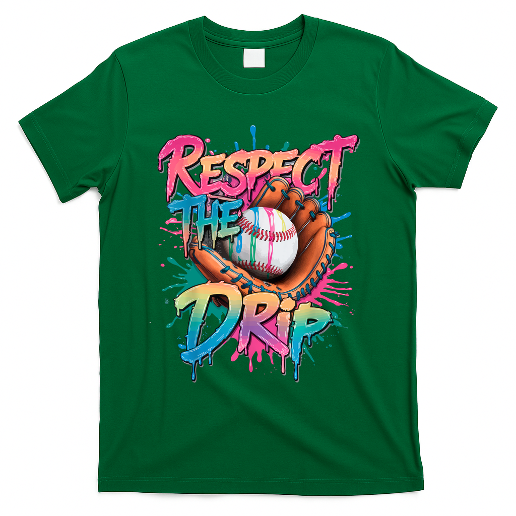 Baseball Drip Boy Ice Cream Drip Respect The Drip  T-Shirt - Green