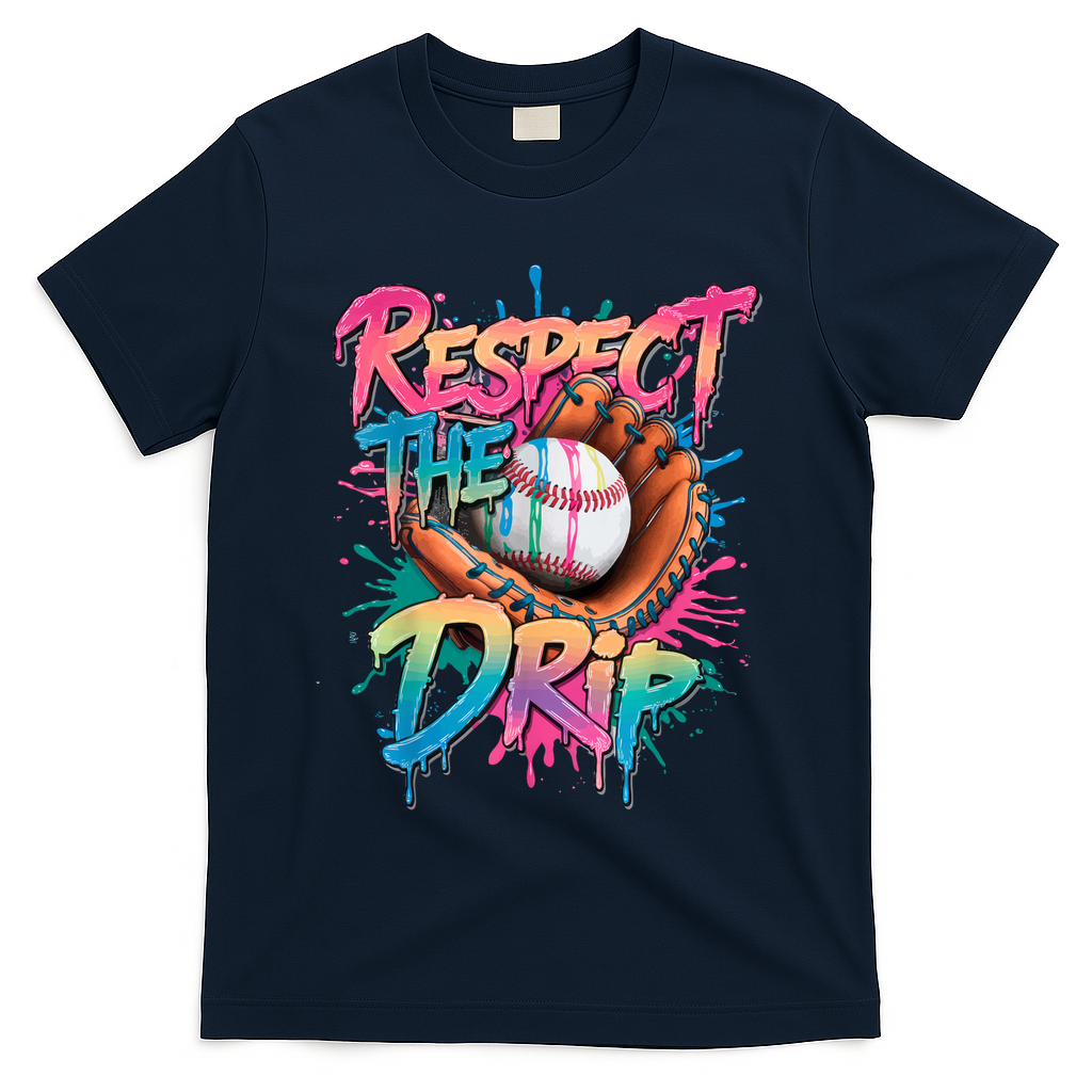 Baseball Drip Boy Ice Cream Drip Respect The Drip  T-Shirt - Navy