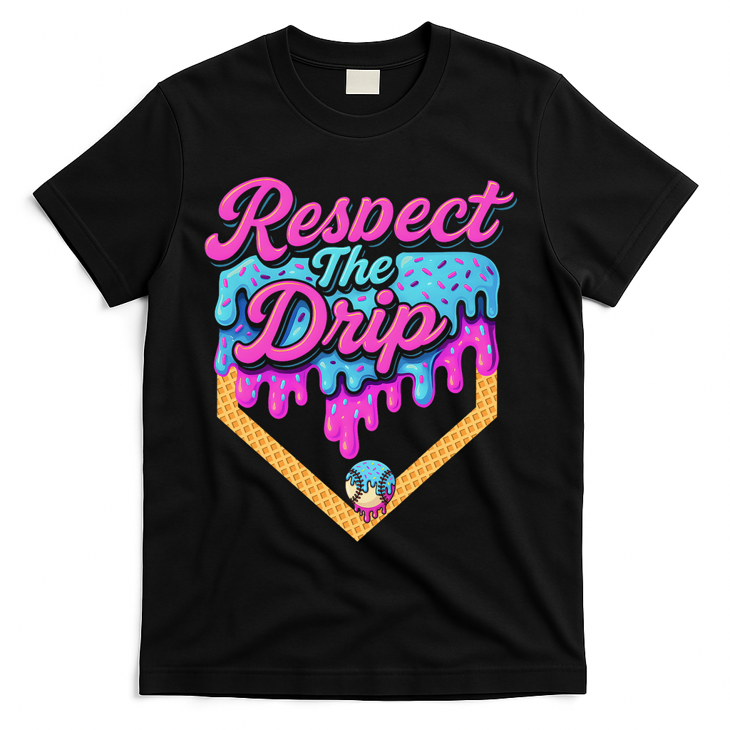 Baseball Drip B.oys Home Plate Ice Cream Respect The Drip T-Shirt - Black