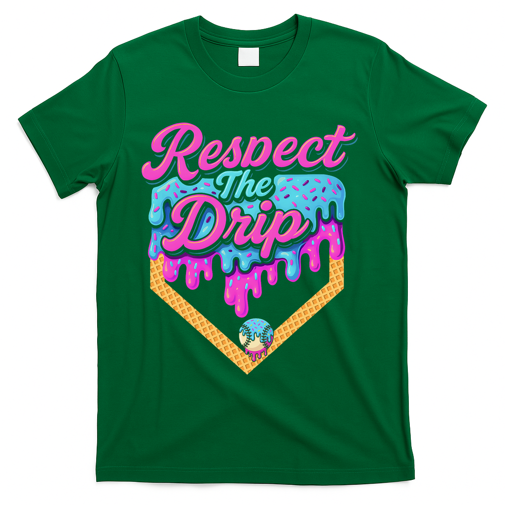 Baseball Drip B.oys Home Plate Ice Cream Respect The Drip T-Shirt - Green