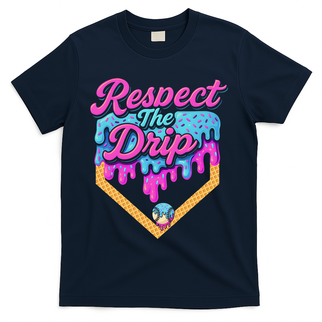 Baseball Drip B.oys Home Plate Ice Cream Respect The Drip T-Shirt - Navy
