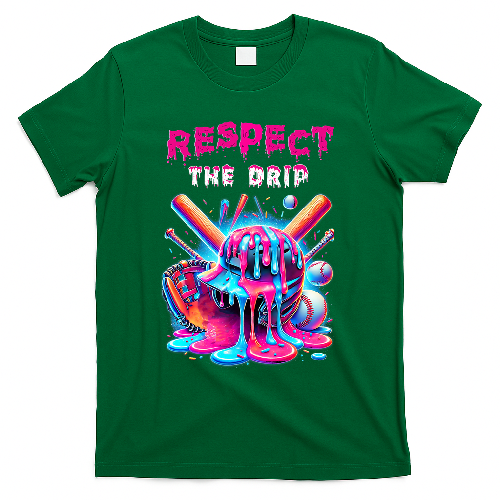Baseball Drip B.oys Ice Cream Drip Yout.h Respect The Drip T-Shirt - Green