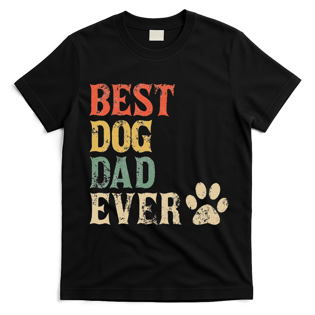 Best Dog Dad Ever Vintage Dog Daddy Retro Doggy Father T-Shirt - Black