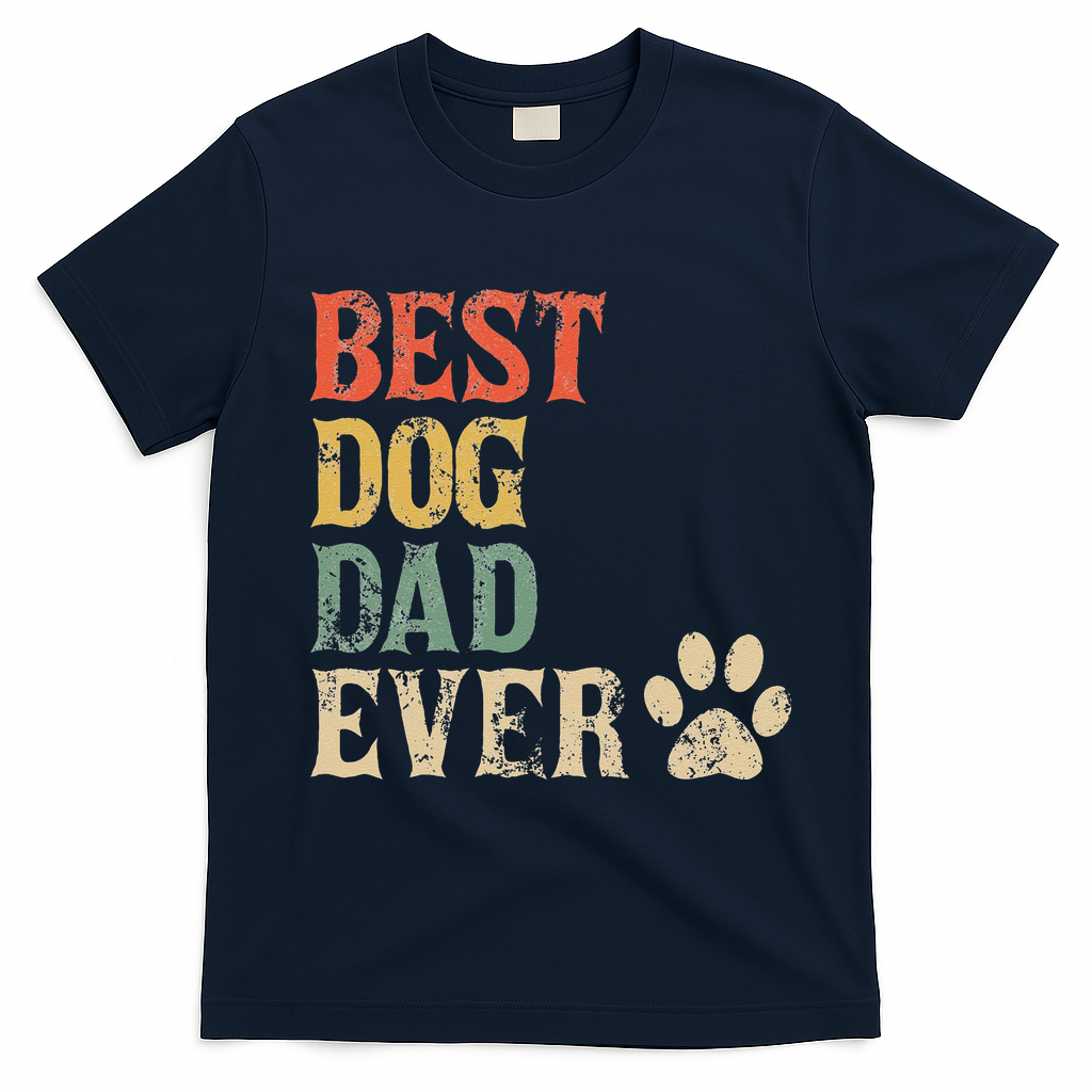 Best Dog Dad Ever Vintage Dog Daddy Retro Doggy Father T-Shirt - Navy Blue