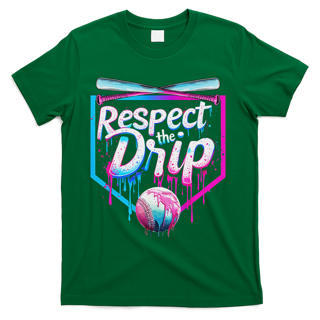 Baseball Drip For Ice Cream Drip Respect The Drip T-Shirt - Green