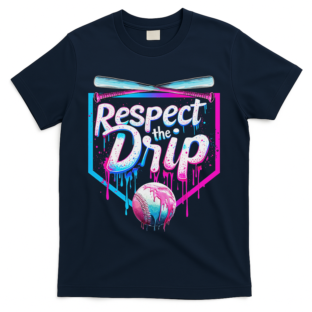 Baseball Drip For Ice Cream Drip Respect The Drip T-Shirt - Navy