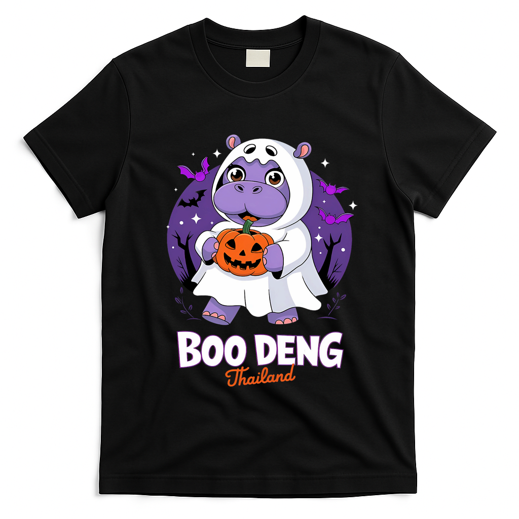 Boo Deng Halloween Costume Cute Baby Hippo Moo Deng Funny T-Shirt - Black