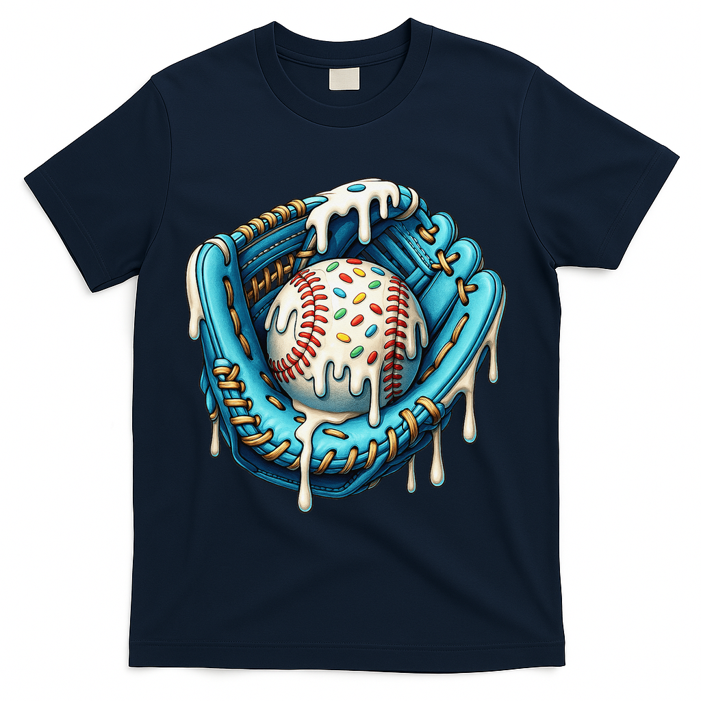 Baseball Drip Home Plate Ice Cream Respect The Drip T-Shirt - Navy