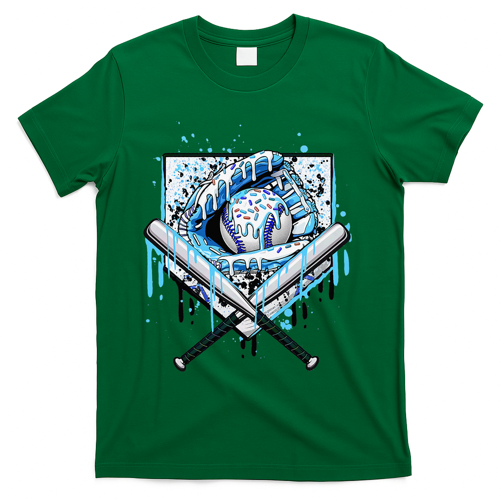 Baseball Drip Ice Cream Drip Baseball  T-Shirt - Green