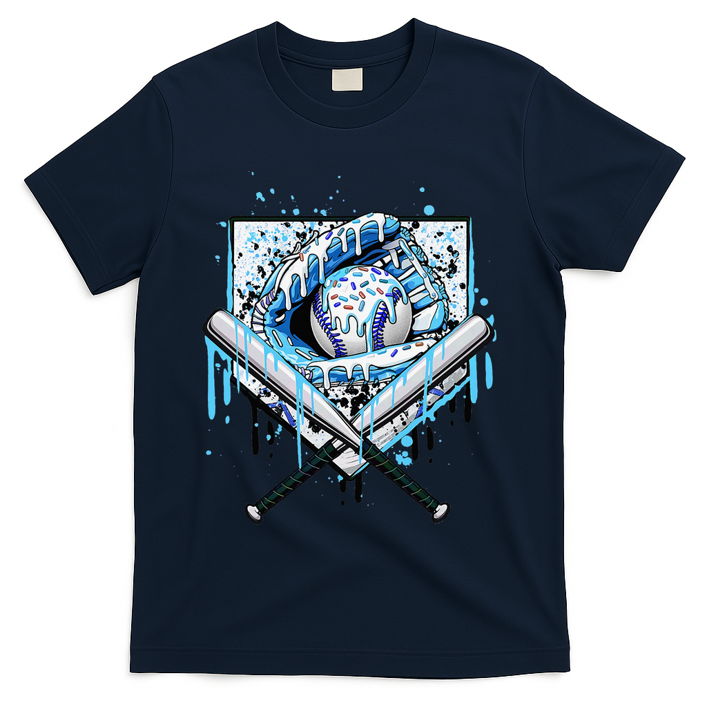 Baseball Drip Ice Cream Drip Baseball  T-Shirt - Navy