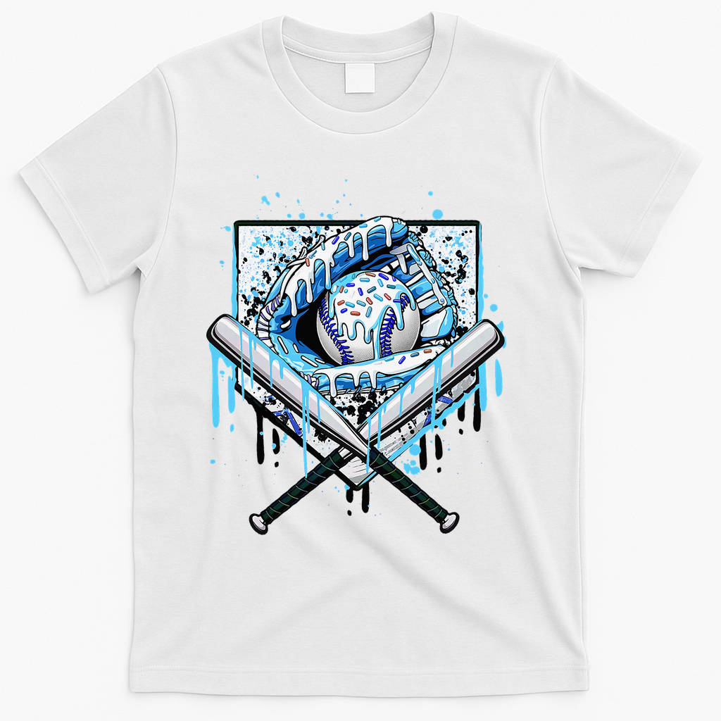 Baseball Drip Ice Cream Drip Baseball  T-Shirt - White