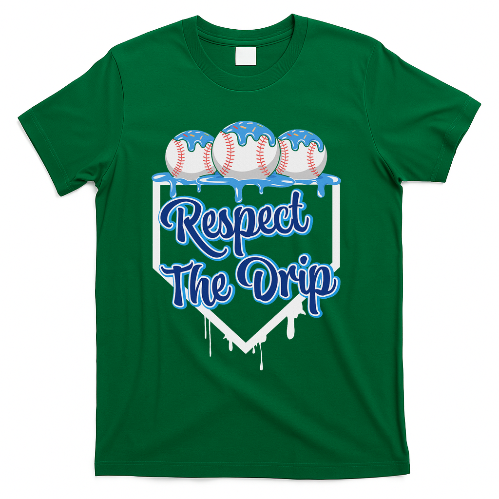 Baseball Drip Ice Cream Drip Respect The Drip T-Shirt - Green