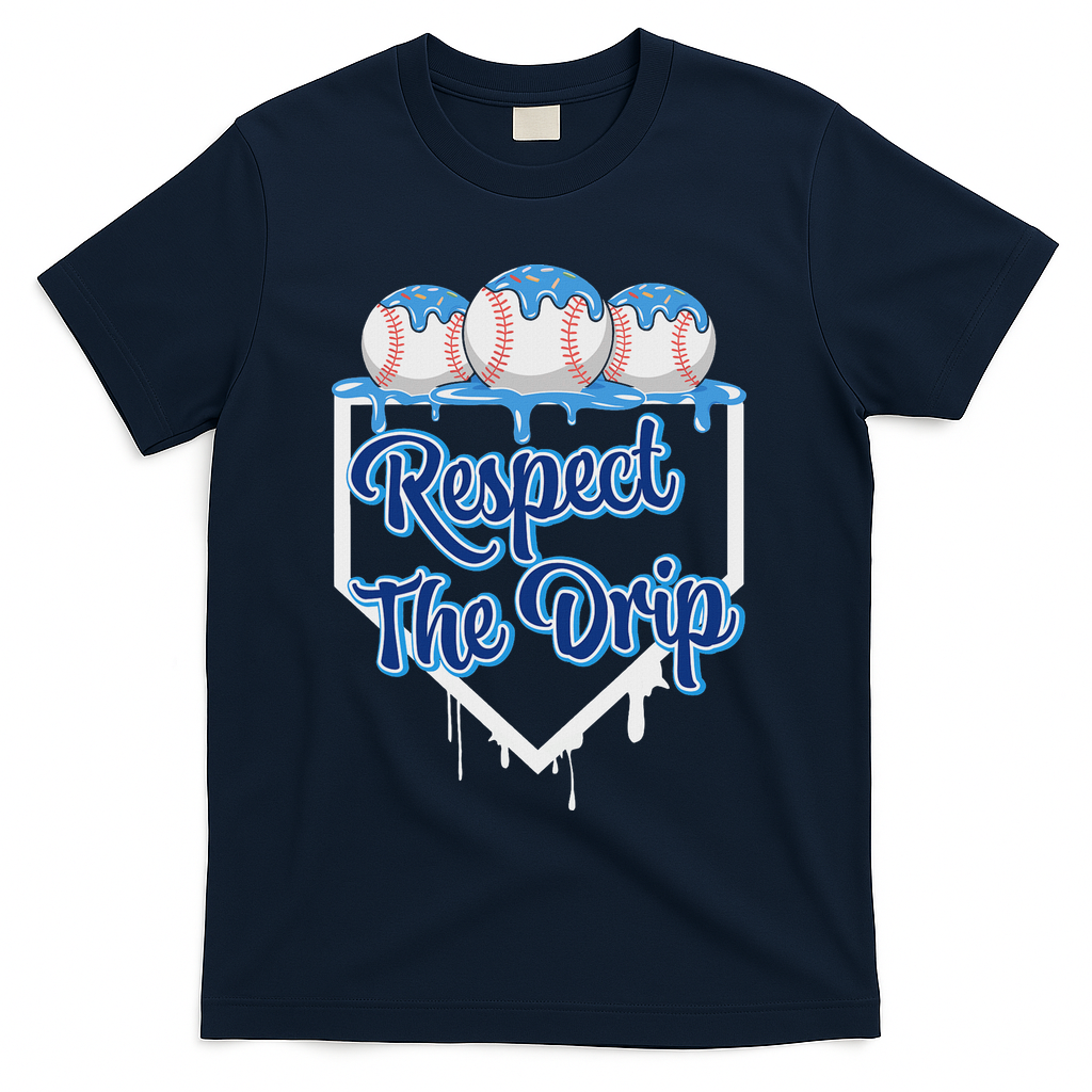 Baseball Drip Ice Cream Drip Respect The Drip T-Shirt - Navy