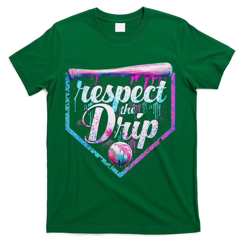 Baseball Drip Ice Cream Dripping Respect The Drip  T-Shirt - Green