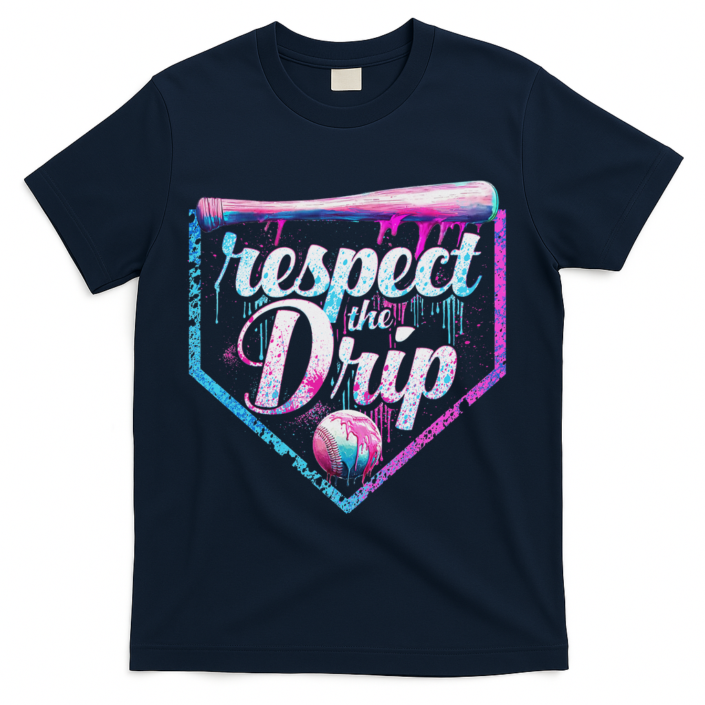 Baseball Drip Ice Cream Dripping Respect The Drip  T-Shirt - Navy