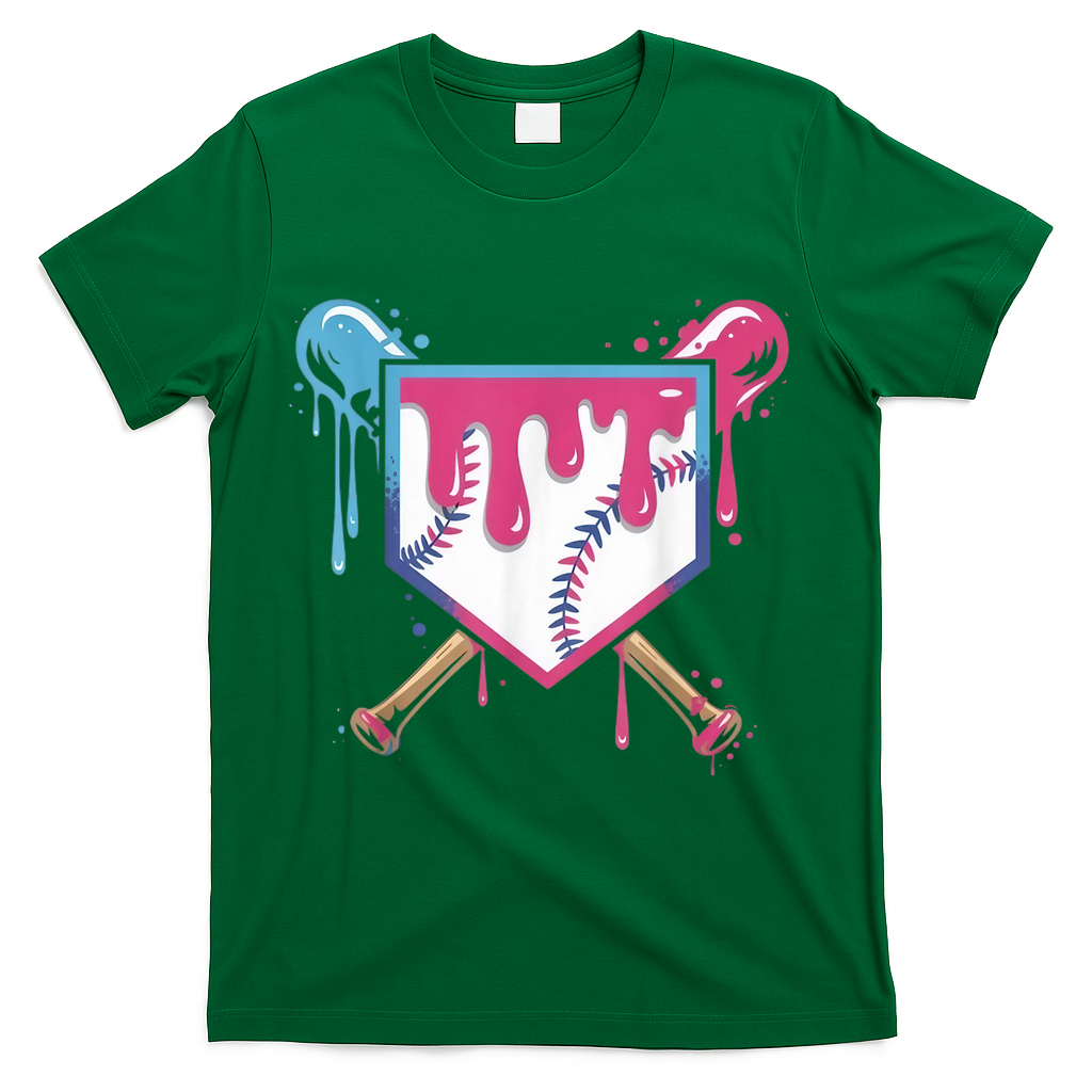 Baseball Drip  Ice Cream Drip Bo.ys Baseball T-Shirt - Green