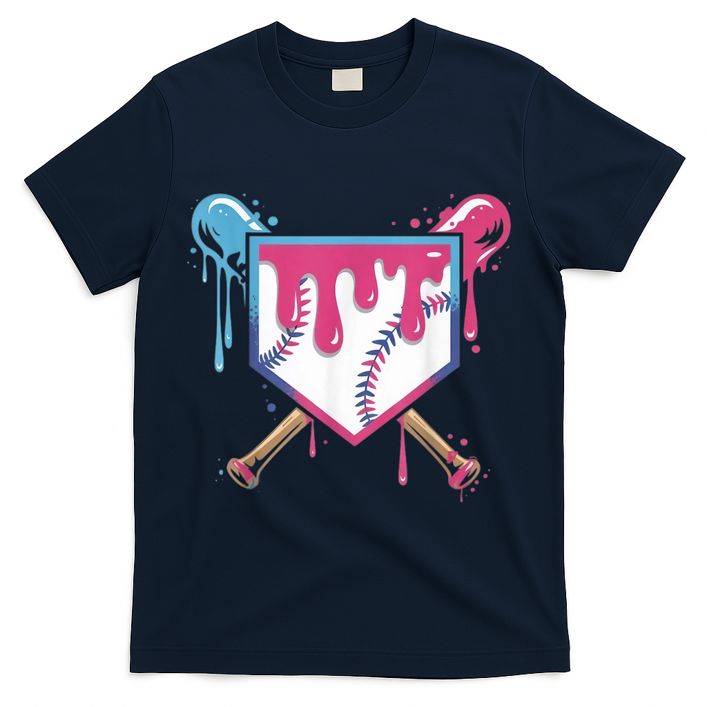 Baseball Drip  Ice Cream Drip Bo.ys Baseball T-Shirt - Navy
